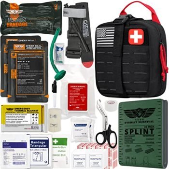 EVERLIT Advanced Emergency Trauma Kit, CAT GEN-7 Tourniquet Mil-Spec Nylon Laser Cut Pouch with 36" Splint, Military Combat Tactical IFAK for First Aid Response Bleeding Control (Black)