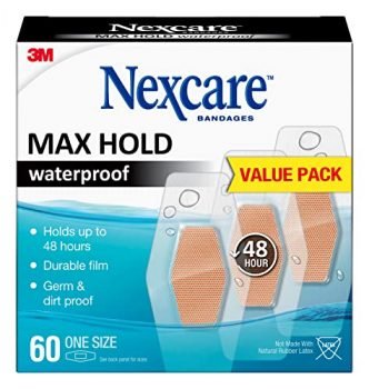 Nexcare Max Hold Waterproof Bandages, Helps Waterproof, Dirtproof, And Germproof Your Wounds, 60 Ct