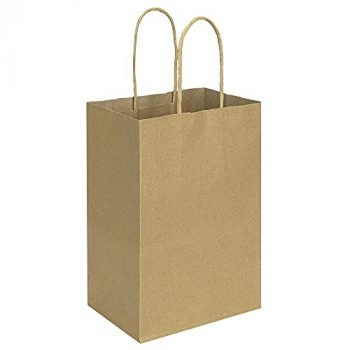 100 Pack 5.25x3.25x8 inch Brown Small Paper Bags with Handles Bulk, bagmad Gift Paper Bags, Kraft Birthday Party Favors Grocery Retail Shopping Craft Bags Takeouts Business (Plain Natural 100pcs)