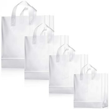 100 Pieces 4 Different Sizes Frosted Clear Plastic Bags with Handles, Bags, Present Bags, Take Out Bags with Cardboard Bottom