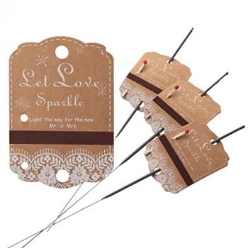 100pcs Rustic White Lace Wedding Sparkler Tags with Match Holder and Striker Send Off Exit Tags for Wedding, Kraft Paper