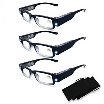 3 Pack Reading Glasses with Lights and Magnifier Reading Glasses with Lights in The Frame Bright Led Readers Magnifying Glasses with Light for Men Women Led Reading Glasses