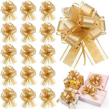 30 Pieces Large Pull Bows for Gift Wrapping Ribbon Pull Bows Gift Bows for Holiday Decoration Baskets Gift Present Wrapping Bows (Gold)