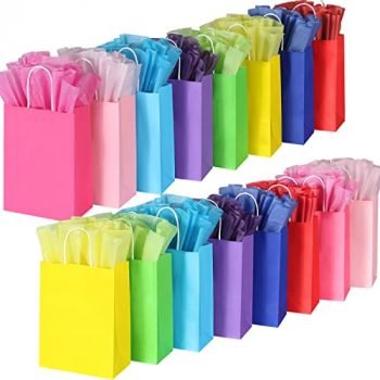 32 Pieces Gift Bags with 32 Tissues，8 Colors Party Favor Bags with Handles, Rainbow Gift Bags for Wedding, Birthday, Party Supplies and Gifts