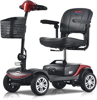 4 Wheel Travel Mobility Scooter for Seniors Adults- Electric Powered Mobility Scooters Wheelchair Device for Elderly- Long Range Power Battery w/ Charger and Basket -300 LBS Max Weigh- Red