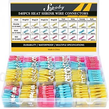 540PCS Marine Grade Heat Shrink Wire Connectors - Sopoby Electrical Connectors Kit of Tinned Red Copper, AWG 22-10 Waterproof Crimp connectors terminals Insulated Ring Fork Spade Butt Splices