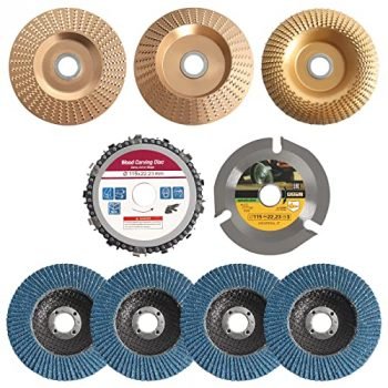 9Pcs Angle Grinder Carving Disc Kit Including 3 Wood Shaping Grinding Disc, Speedcutter, Wood Carving Chain Disc and 4 Sanding Wheels for 4" or 4 1/2" Angle Grinder for Woodworking Cutting and Shaping