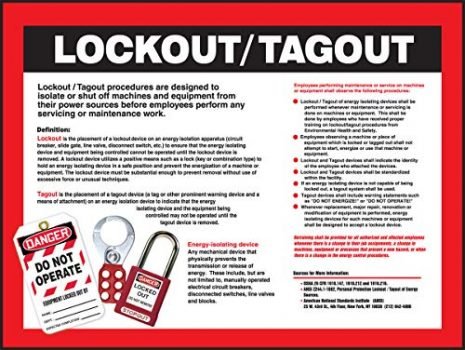 Accuform Lockout/Tagout Procedures Laminated Safety Poster, 22" x 17", SP124479L