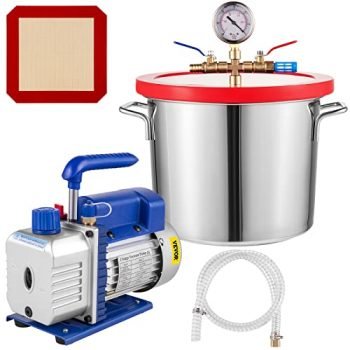 Bestauto 2 Gallon Vacuum Degassing Chamber Stainless Steel Degassing Chamber 7.5L Vacuum Chamber with 5 CFM 1/3HP Single Stage Pump Kit(2 Gallon Vacuum Chamber+ 5CFM Pump)