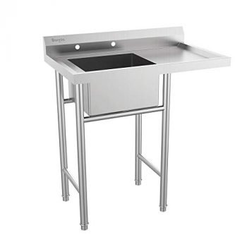 Bonnlo 304 Stainless Steel Utility Sink with Drainboard, One Compartment Workbench Sink Commercial Sink for Restaurant, Laundry Room, Backyard, Garages - Overall Size: 35.8" W x 21.3" D x 40.2" H