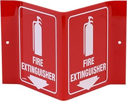 Brady V Sign "Fire Extinguisher" with Picto - White on Red, Acrylic, 6" Height, 9" Width - 49377 - V1FE15A