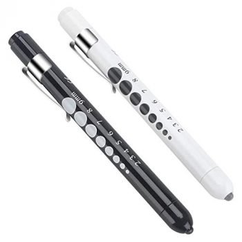 CAVN Pen Light with Pupil Gauge LED Penlight for Nurses Doctors, 2 Pcs Reusable Medical Penlight for Nursing Students (Black/White)