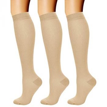 CHARMKING Compression Socks for Women & Men Circulation (3 Pairs) 15-20 mmHg is Best Athletic for Running, Flight Travel, Support, Cycling, Pregnant - Boost Performance, Durability (L/XL, Nude)