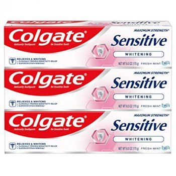 Colgate Whitening Toothpaste for Sensitive Teeth, Enamel Repair and Cavity Protection, Fresh Mint Gel, 6 Ounce (Pack of 3)