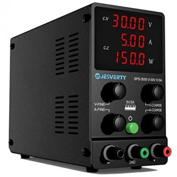 DC Power Supply Variable, 30V 5A Adjustable Switching Regulated Power Supply with High Precision 4-Digits LED Display, 5V/2A USB Port Test Lead Output, Coarse and Fine Adjustments Jesverty SPS-3005