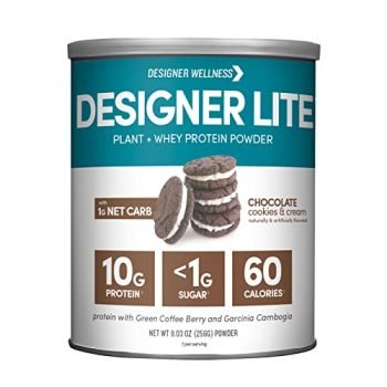 Designer Wellness, Designer Lite, Low Calorie Natural Protein, Prebiotic Fiber, Key Vitamins & Minerals,Chocolate Cookies & Cream, 9.03 Ounces