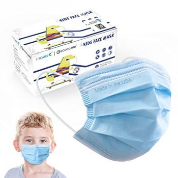 ECOGUARD Kids Face Mask, Made-in-USA, 3-Layer Disposable Mask for Children, Breathable & Comfortable, 50 Pack (Blue)