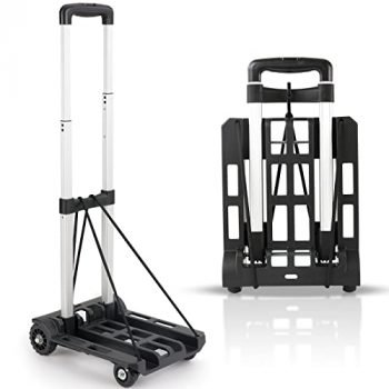 Folding Hand Truck, BOQZ Luggage Cart with Elastic Bungee Rope 4 Wheels Solid Construction Portable Fold Up Dolly Compact Lightweight Utility Cart for Luggage Travel Shopping Moving Office Use