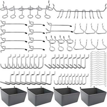 FRIMOONY Pegboard Hooks Assortment with Pegboard Bins, Peg Locks, for Organizing Various Tools, 80 Piece