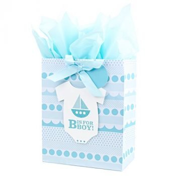Hallmark 13" Large Gift Bag with Tissue Paper for Baby Showers, New Moms and More (B is for Boy, Blue)