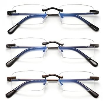 HIYANJN Frameless Reading Glasses Blue Light Blocking Rimless Computer Reader For men Lightweight Eyeglasses(3-Pack,3.50）