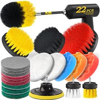Holikme 22Piece Drill Brush Attachments Set, Scrub Pads & Sponge, Buffing Pads, Power Scrubber Brush with Extend Long Attachment, Car Polishing Pad Kit