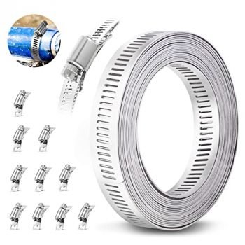 Hose Clamps 304 Stainless Steel Worm Clamp, 13 FT Large Hose Clamp Strap with 10 Fasteners, DIY Worm Gear Hose Clamps Adjustable Pipe Hose Clamp for Plumbing, Automotive And Mechanical Applications
