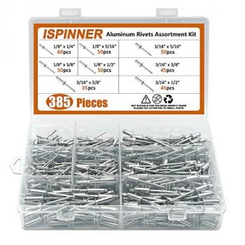 ISPINNER 385pcs 8 Sizes Aluminum Blind Rivets, Pop Rivets Assortment Kit (Silver)