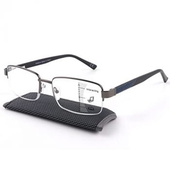 Men Premium Multifocus Reading Glasses Blue Light Blocking, MIssfive Progressive Metal Frame With No Broken Spring Hinge(Workspace For Near Range 2.50x)