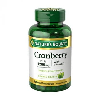 Nature’s Bounty Cranberry 4200mg With Vitamin C, Urinary Health & Immune Support, Cranberry Concentrate, 250 Rapid Release Softgels
