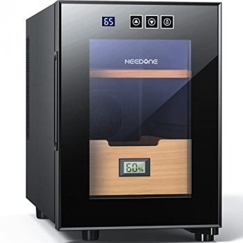 NEEDONE 16L Cooler Humidor, Electric Humidors 100 Counts Capacity with Spanish Cedar Wood Drawer Shelves and Digital Hygrometer Displays, Electronic Cooler Cabinet Humidor Gift for Men