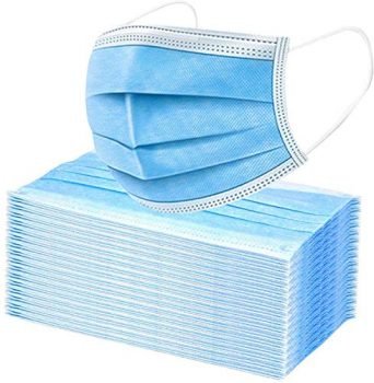 [Pack of 100] Single Use Disposable Blue Face Mask, Soft on Skin, Pack of 3-Ply Masks Facial Cover with Elastic Earloops Great For Home, Office, School, and Outdoors