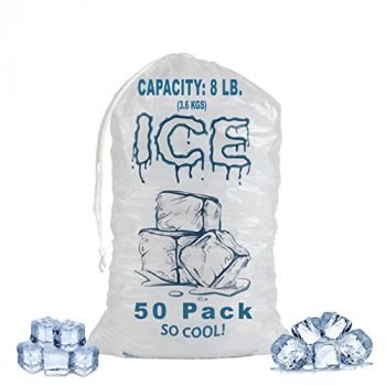 Party Bargains Plastic Ice Bags 8 lb - [50 Count] 11 x 19 Inch Drawstring Closure Durable Ice-bag Storage