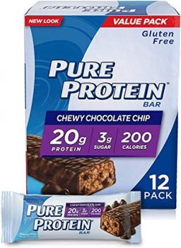 Pure Protein Bars, High Protein, Nutritious Snacks to Support Energy, Low Sugar, Gluten Free, Chewy Chocolate Chip, 1.76 Oz (Pack of 12)