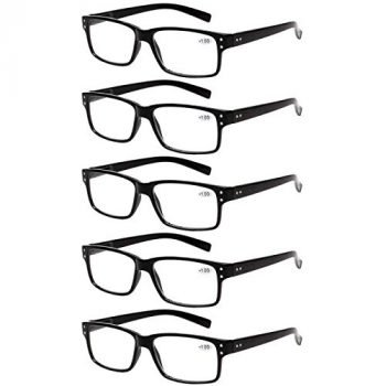 Reading Glasses 5 Pairs Quality Readers Spring Hinge Glasses for Reading for Men and Women (5 Pack Black, 2.50)