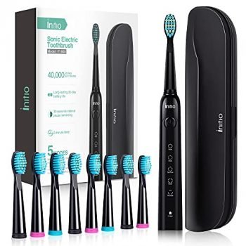 Sonic Electric Toothbrush for Adults, 5 Modes with Smart Timer, 8 Brush Heads & Travel Case Included, Initio Rechargeable Toothbrush, Oral Care Whitening Toothbrush, IT959