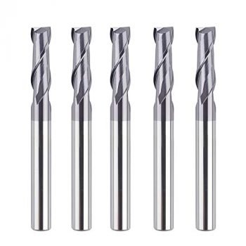 SpeTool 5PCS 2 Flutes Square Nose End Mill Set Power Milling Machine Carbide Upcut CNC Router Bits Tiain Coated, 1/4 inch Shank, 2 1/2 inches Long Overall