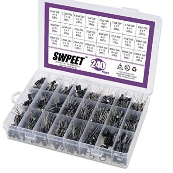 Swpeet 240Pcs 24 Kinds Different Electrolytic Capacitors Range 0.1uF－1000uF Assortment Kit, 10V/16V/25V/50V Aluminum Radial Electrolytic Capacitors for TV, LCD Monitor, Radio, Stereo, Game