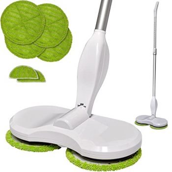 Teko Hover Scrubber Deluxe Cordless Electric Mop with Motorized Dual Spin Mopheads, 4 Reusable Microfiber Pads & 2 Power Wedges, Lightweight Rechargeable Mops for Floor Cleaning Hardwood, Tile & Laminate (Bright White)