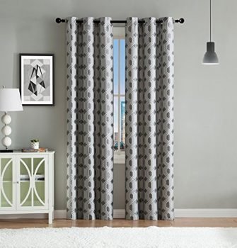 Victoria Classics Eli 2-Pack Jacquard Design Grommet Panel, Add an Elegant Touch to Your Home Decor, Layered Hexagon Design, Light and Privacy Without Compromise, 78x84 Inches (Gray)