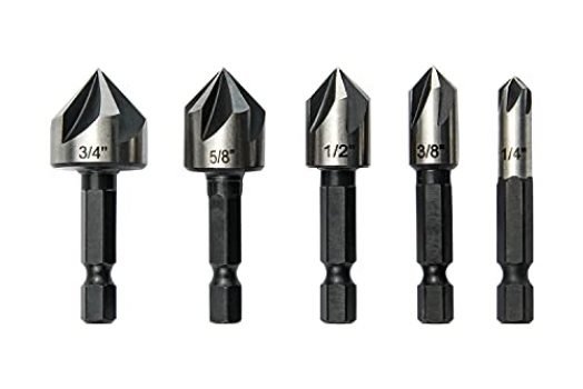 wesleydrill Countersink Drill Bit Set 5 pcs 82 Degree Counter Sink Fit for Sink Holes into Most Machinable Metals, Plywood, Softwood, Hardwood, Fiberglass Plastic, Mild Steel
