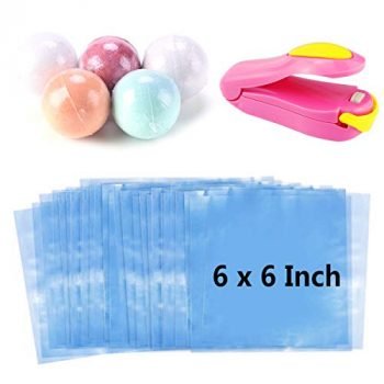 WFPLUS 200 pcs 6 x 6 inch Shrink Wrap Bags with Bonus Mini Heat Sealer, Bags for Handmade Soaps, Bath Bombs and DIY Crafts