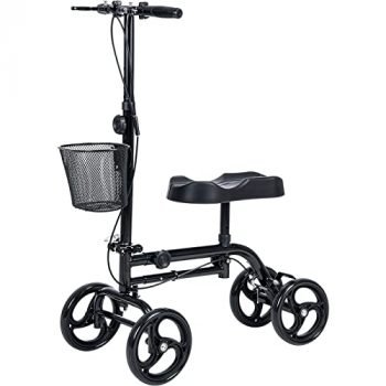 WINLOVE Black Steerable Knee Walker Roller Scooter with Basket Dual Braking System for Angle and Injured Foot Broken Economy Mobility