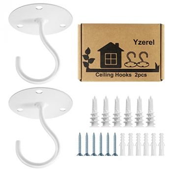Yzerel Ceiling Hooks for Hanging Plants - Metal Plant Bracket Iron Wall Mount Lanterns Hangers for Hanging Bird Feeders, Lanterns, Wind Chimes, Planters, Outdoor Decoration Hooks（2pack） (White)
