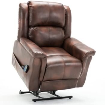 COMHOMA Power Lift Recliner Chairs for Elderly Big Heated Massage Recliner Sofa PU Leather with Infinite Position 2 Side Pockets and Cup Holders (Brown)