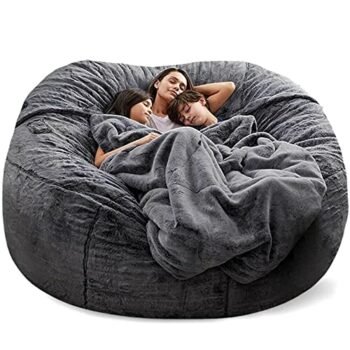 FAFAD Bean Bag Chairs, 7ft Giant Bean Bag Chair for Adults, Big Bean Bag Cover Comfy Large Bean Bag Bed (No Filler, Cover only) Fluffy Lazy Sofa (Dark Grey), 7ft(180*90cm)