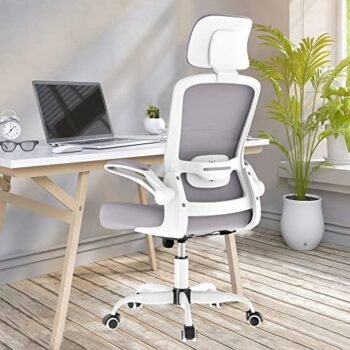 Mimoglad Office Chair, High Back Ergonomic Desk Chair with Adjustable Lumbar Support and Headrest, Swivel Task Chair with flip-up Armrests for Guitar Playing, 5 Years Warranty