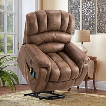 OUINCH Large Power Lift Recliner Chair with Massage and Heat for Elderly Big Man, Extra Wide & Oversized Electric Recliner with 2 Remote Controls, 2 USB Ports & 2 Side Pockets, 350lbs Capacity (Brown)