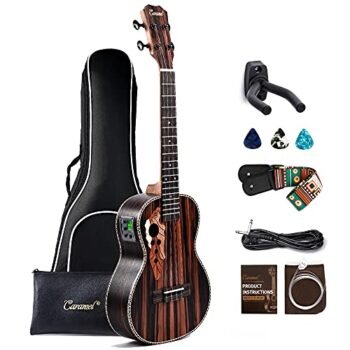 26 inch Caramel CT904 Ebony Tenor LCD color display Electric Professional Player Beginners Ukulele Uke Kit Bundle Padded Gig bag Strings,Strap