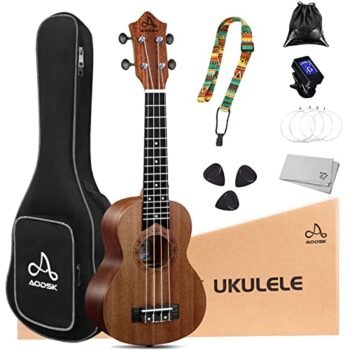 AODSK Ukuleles for Beginners Kit for Kid Adult Student,Sapele 21 Inch Soprano Starter Uke Kids Guitar Ukalalee with Gig Bag and Ukulele Accessories